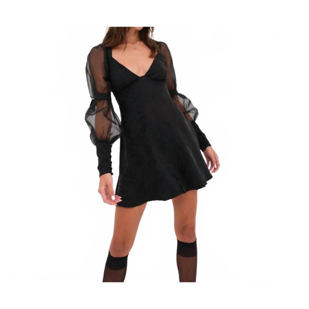 NEW FOR LOVE & LEMONS gabrielle puff sleeve mini dress in black - Picture 3 of 5